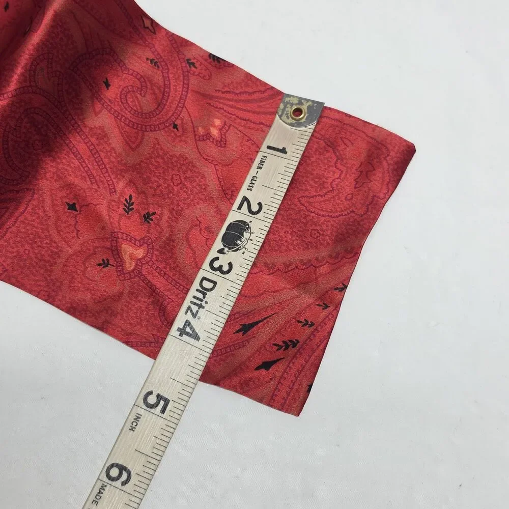 Vintage 100% Red Silk Paisley Thin Neck Scarf Purse Hair Tie 71